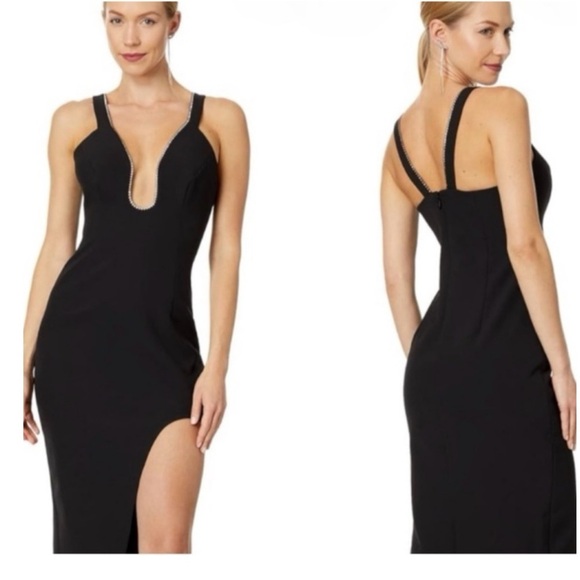 Bcbgmaxazria Embellished Cut Out Sleeveless Asymmetrical Bodycon Midi Dress NEW - Picture 3 of 15